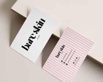 Plantilla de tarjeta de presentación para salón de belleza, spa médico, esteticista, marca de cuidado de la piel, moderna, editable en Canva, tarjeta personalizable de doble cara.