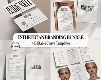 Paquete de Elementos Esenciales para el Negocio de Esteticistas / Folleto Díptico, Lista de Precios, Tarjeta de Presentación, Plantilla de Rutina Personalizada / Plantilla Editable de Canva
