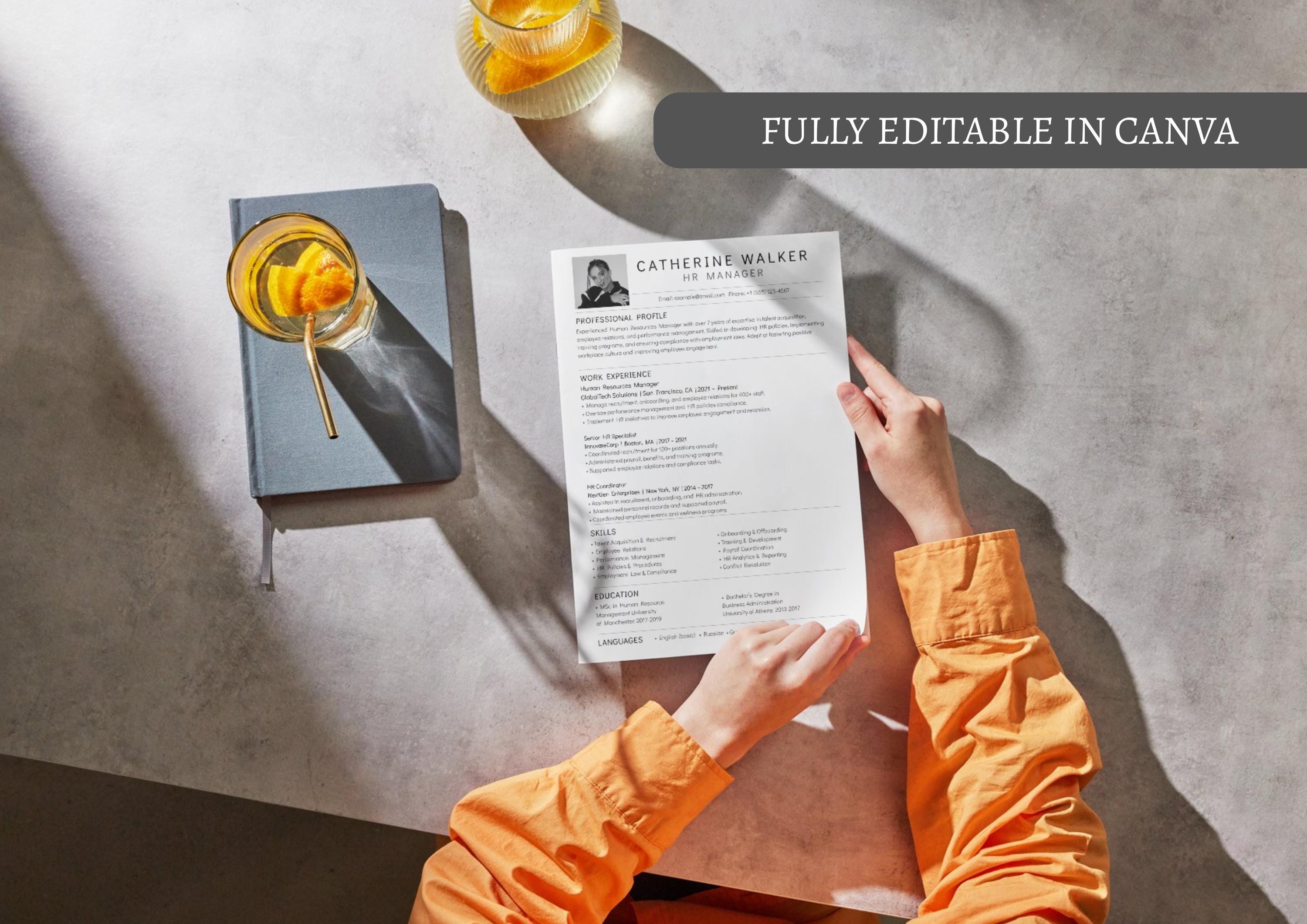 ATS Friendly Resume Template With Photo | Canva Editable CV + Cover ...