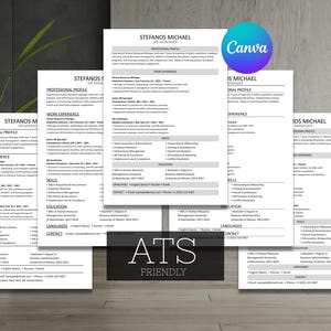 Ensemble de modèles de CV ATS | 5 modèles de CV professionnels (modifiables sur toile, téléchargement numérique)