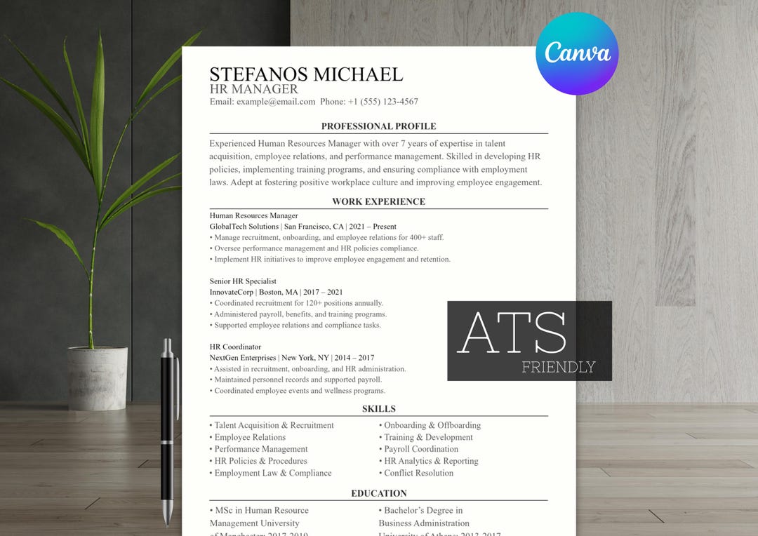ATS Friendly CV Resume Template | Cover Letter & Reference Page ...