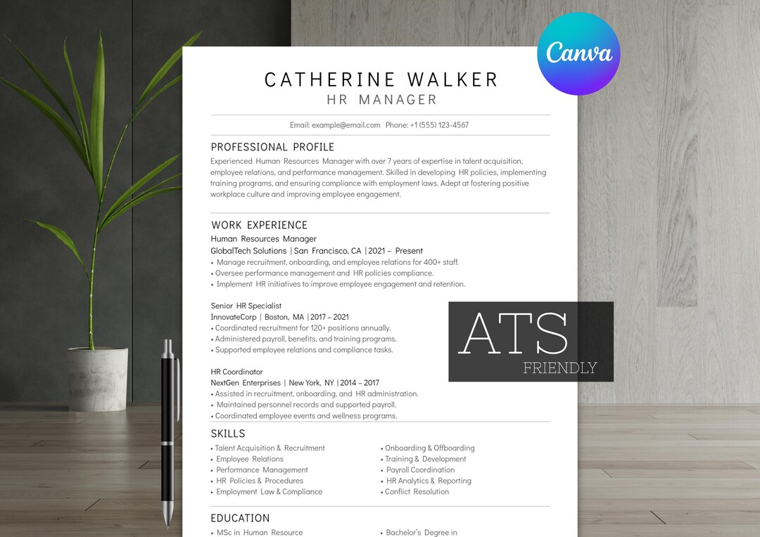ATS Friendly Resume Template | Modern Canva CV (digital Download) - Etsy UK
