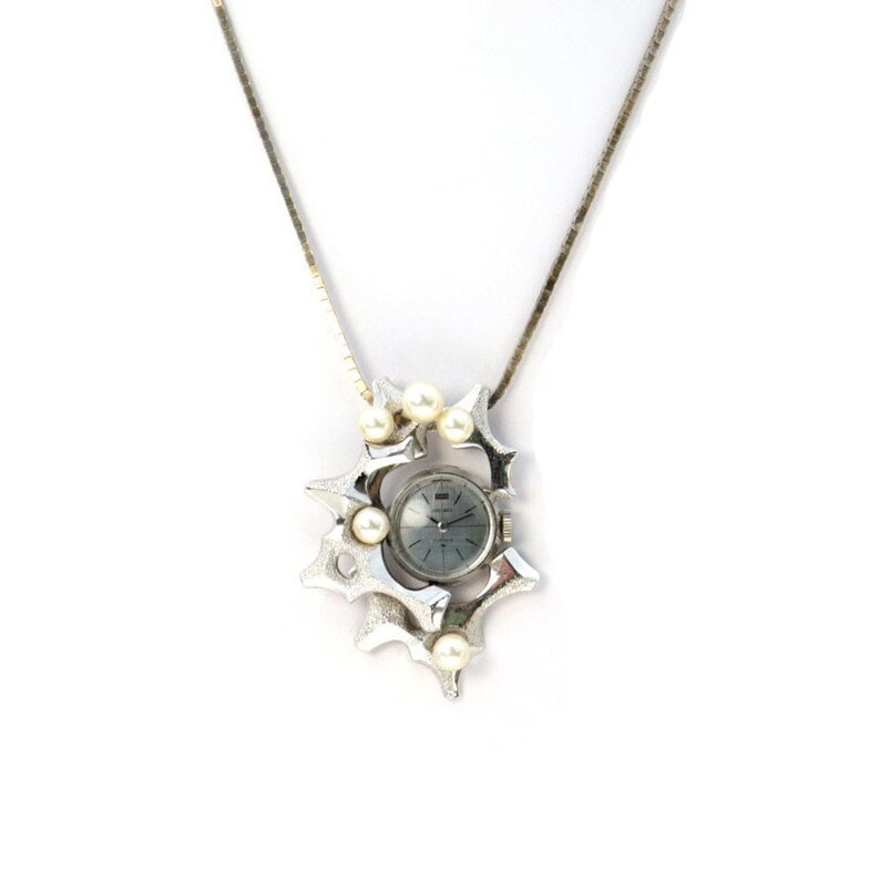 Modernist Seiko Pendant Watch Necklace Abstract Design Pearls - Vintage Seiko Pendant Watch Modernist Seiko Pendant Watch Necklace Abstract Design Pearls - Vintage Seiko Pendant Watch