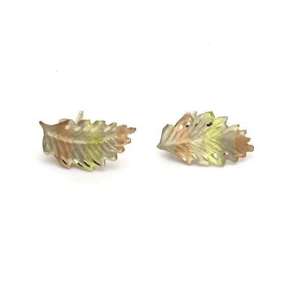 Tri-Color 14k Gold Dainty Leaf Post Earrings