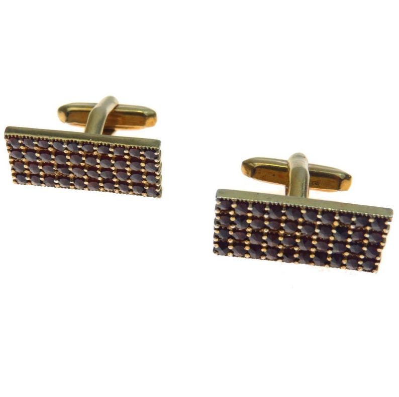 Vintage Czech Bohemian Garnet Cufflinks Gold over 900 Silver