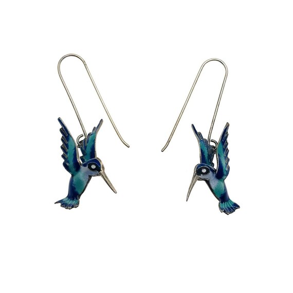 Vintage Enameled Hummingbird Sterling Silver Earri