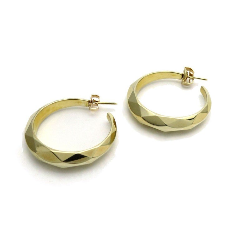 Vintage Faceted 14k Gold Hoop Statement Earrings 1 316