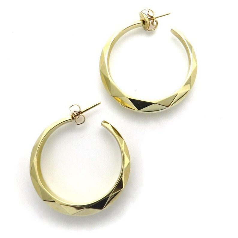 Vintage Faceted 14k Gold Hoop Statement Earrings 1 316