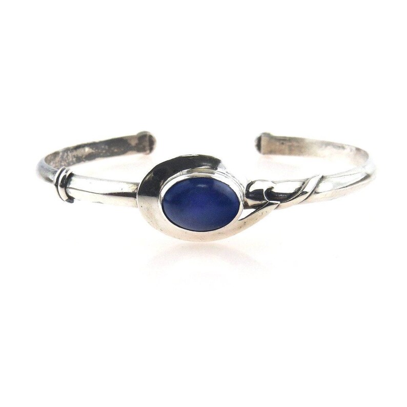 Adjustable Sterling Silver Lapis Lazuli Studio Made Cuff Bracelet 7.5