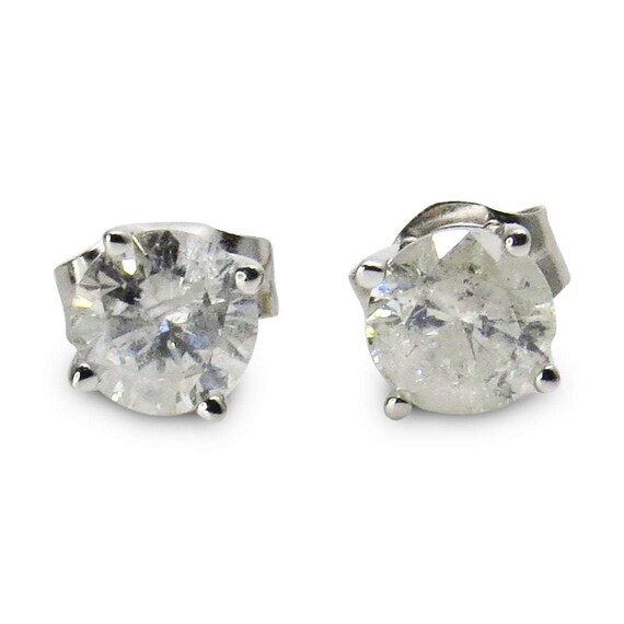 Vintage 14k White Gold Diamond Solitaire Earrings 0 7 Carats Etsy