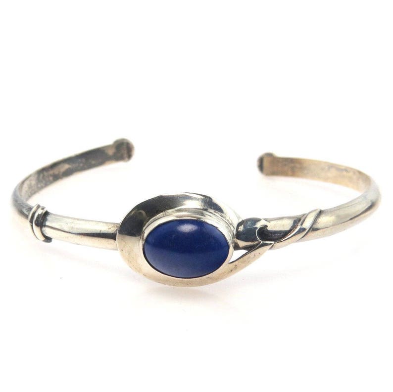 Adjustable Sterling Silver Lapis Lazuli Studio Made Cuff Bracelet 7.5