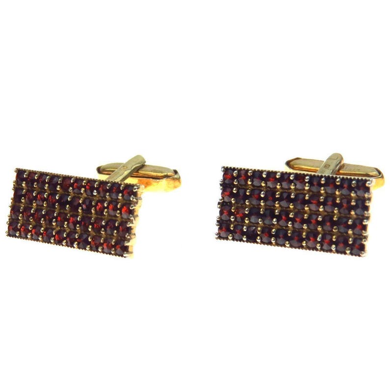 Vintage Czech Bohemian Garnet Cufflinks Gold over 900 Silver
