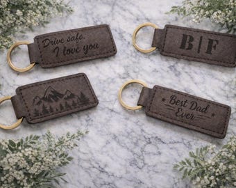 Personalized Leather Keychain Gift for Him | Custom Engraved Name Keychain | Anniversary Gift for Boyfriend Husband | Small Gift Idea