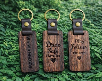 Personalized Wooden Keychain | Custom Name Keychain Gift for Couples | Engraved Anniversary Gift | Gift for Him or Her
