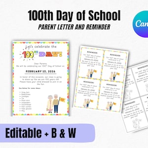 100 Days of School parent letter/flyer, Dress like 100 year old reminder note (Canva Editable Template, PDF printable)