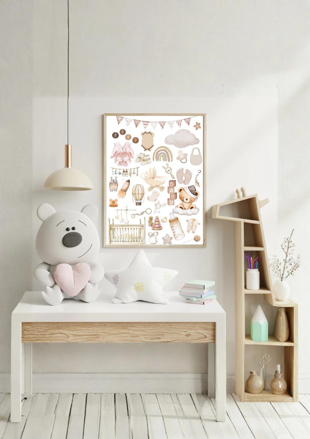 Neutral Baby Nursery Art Print | Calming Nursery Decor (digital ...