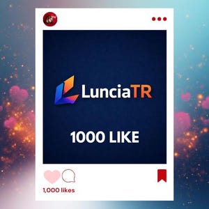 May include: Social media post featuring the brand name "LunciaTR" in white and orange text, with a colorful logo. The post includes the text "1000 LIKE" and a pink heart icon with the text "1,000 likes". The background is a gradient of dark blue.