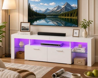 Modern Lighting 63 inch TV Stand with Large Storage Drawer, TV Console with 20 Color LED Lights, Entertainment Center Media and Open Shelf