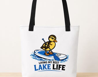 Duck Paddleboard Tote Bag, Lake Life Summer Beach Bag, Outdoor Lover Gift