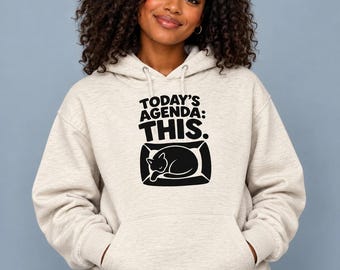 Funny Cat Lover Hoodie, Today's Agenda This, Cozy Homebody Gift