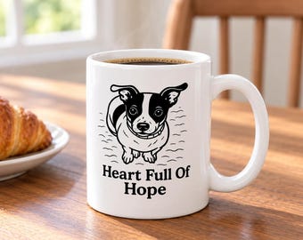 Heart Full of Hope Dog Mug, Black and White Puppy Coffee Cup
