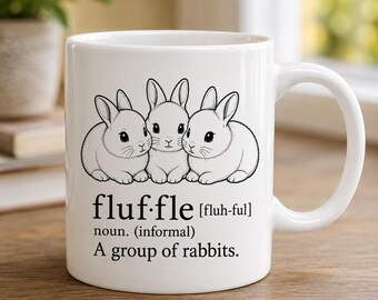 Fluffle Definition Mug, Rabbit Group Art, 11oz or 15oz Ceramic Coffee Cup
