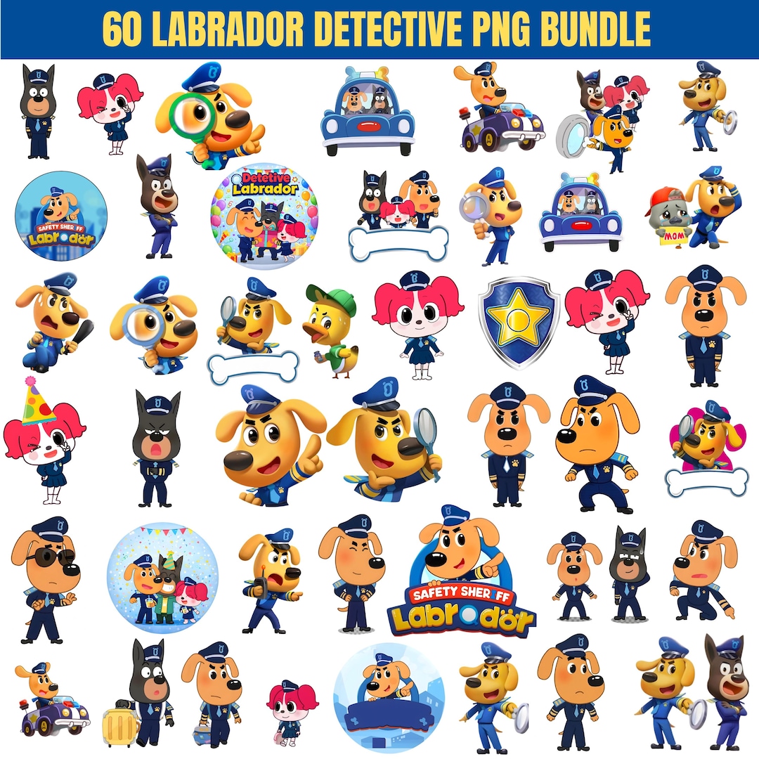 60 Labrador Detective PNG Bundle – Cute Lab Dog Investigator Clipart ...