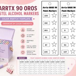 Arrtx 90 Oros Alkohol Marker Musterkarte | Color Coded Marker Chart | Druckbare PDF | Sofortdownload | Farbe Organizer