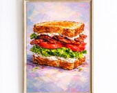 BLT Sandwich Print, Bacon Lettuce Tomato Food Art, Kitchen Decor Illustration
