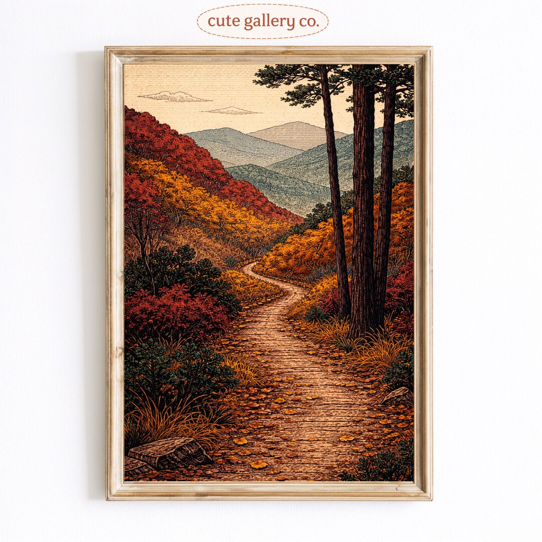 Autumn Forest Path Poster, Fall Woodland Wall Art Print, Cozy Nature ...