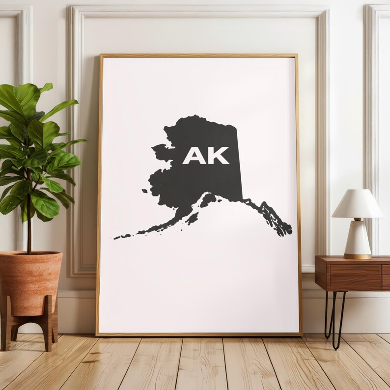 Alaska State Silhouette Poster, AK Map Wall Art Print, Minimal Mountain ...