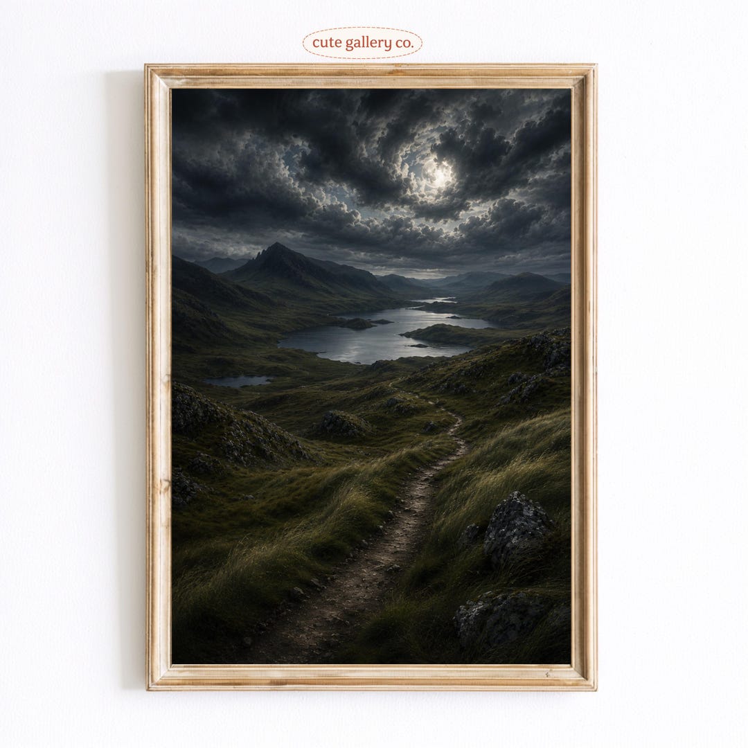 Moonlit Mountain Landscape Print, Moody Night Sky Wall Art, Dark ...