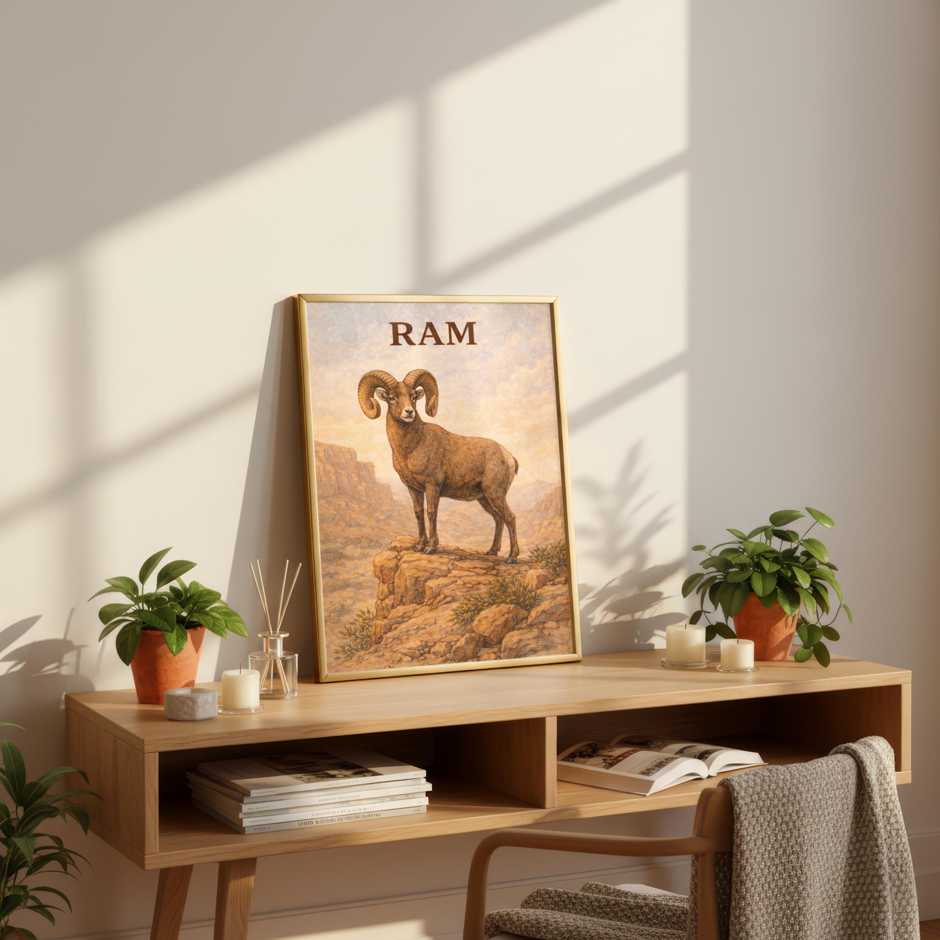 Vintage Ram Illustration, Rustic Farmhouse Wall Art - Etsy