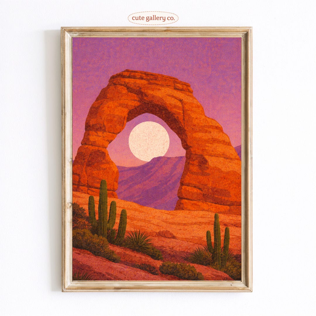 Desert Arch Print, Southwest Canyon Sunset, Cactus Landscape Wall Art ...