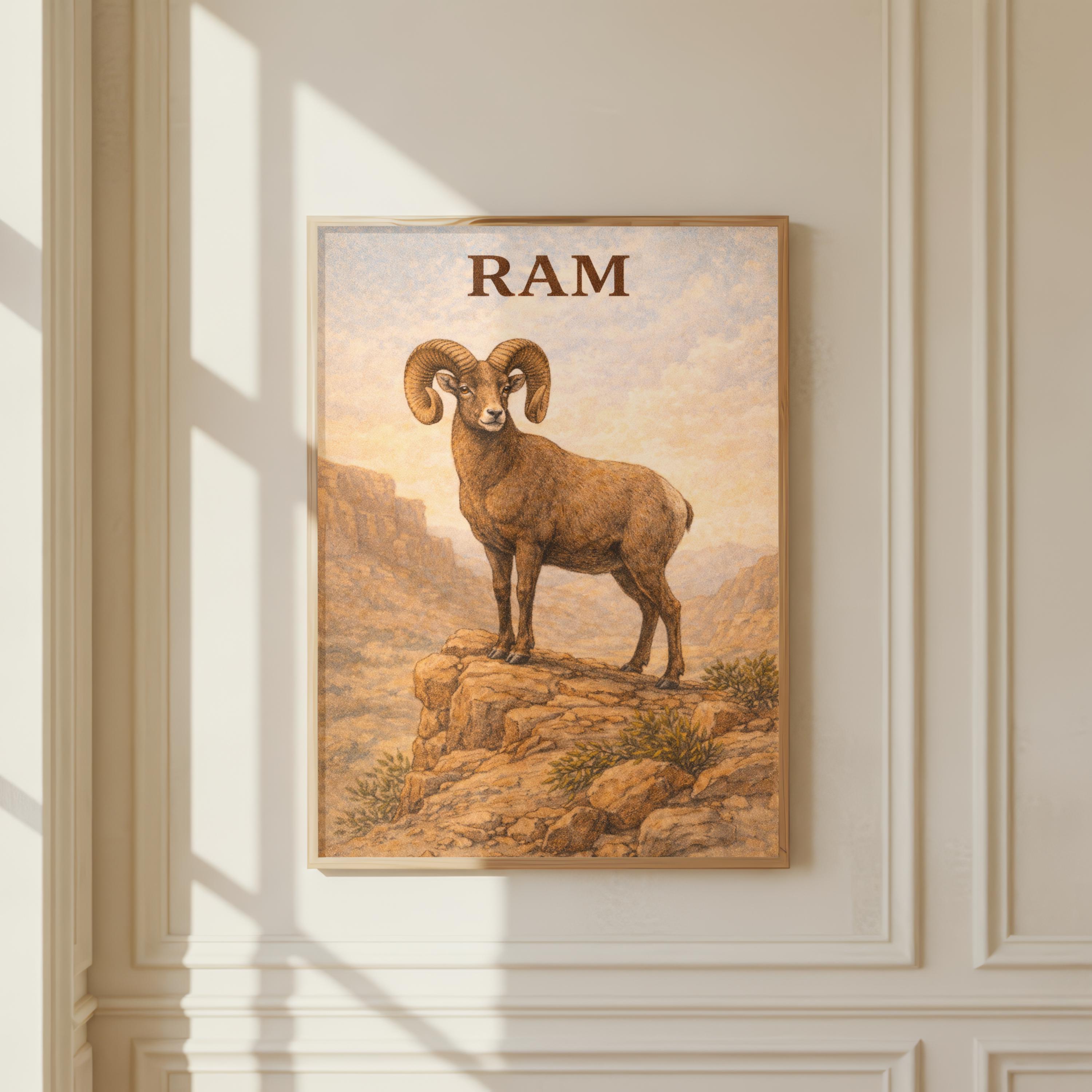 Vintage Ram Illustration, Rustic Farmhouse Wall Art - Etsy