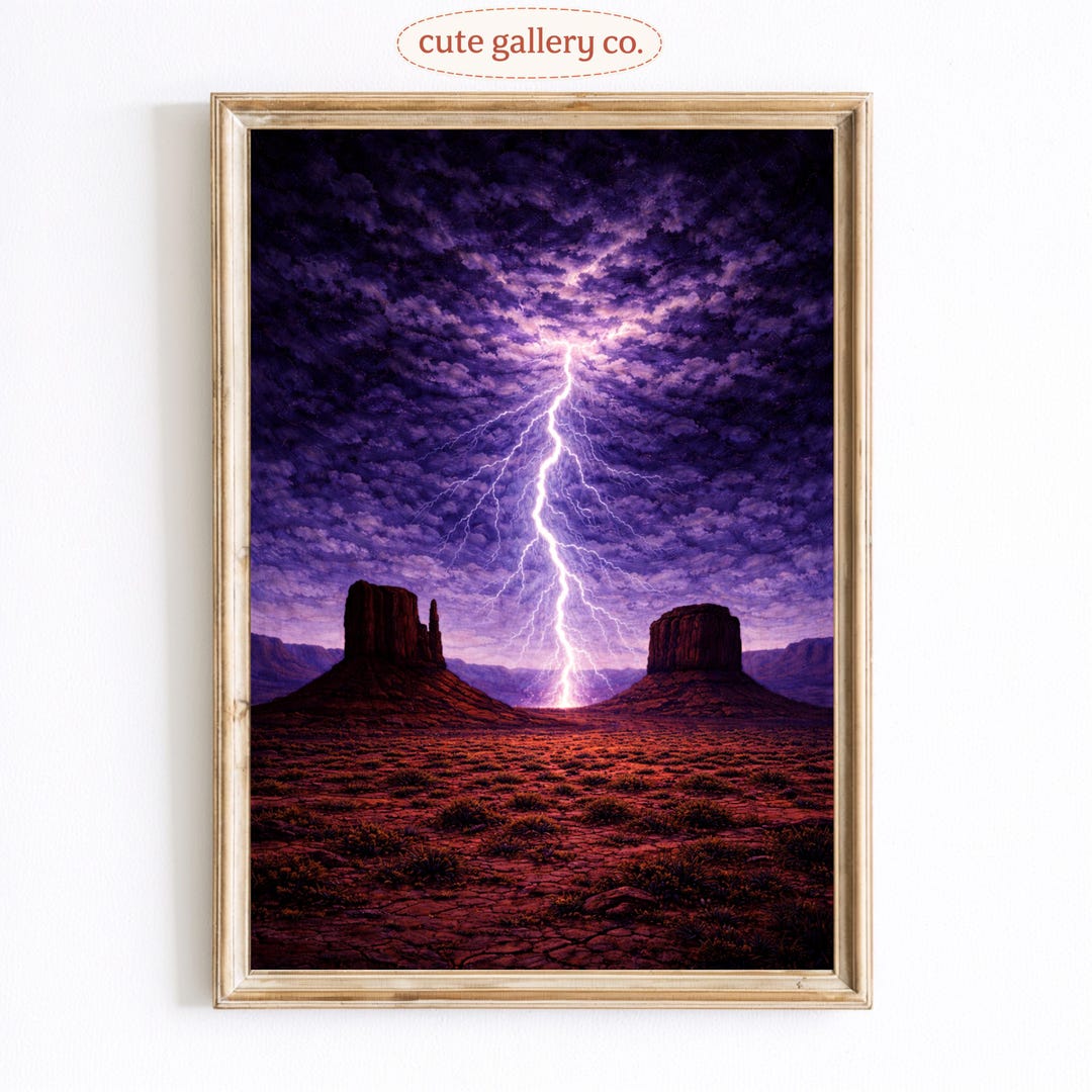 Lightning Strike Desert Poster, Storm Landscape Wall Art Print ...
