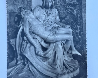 Vintage Vaticaanse ansichtkaart Michelangelo Pietà | Sint-Pietersbasiliek Rome | Religieuze sculptuurprint | Katholiek kunstverzamelobject