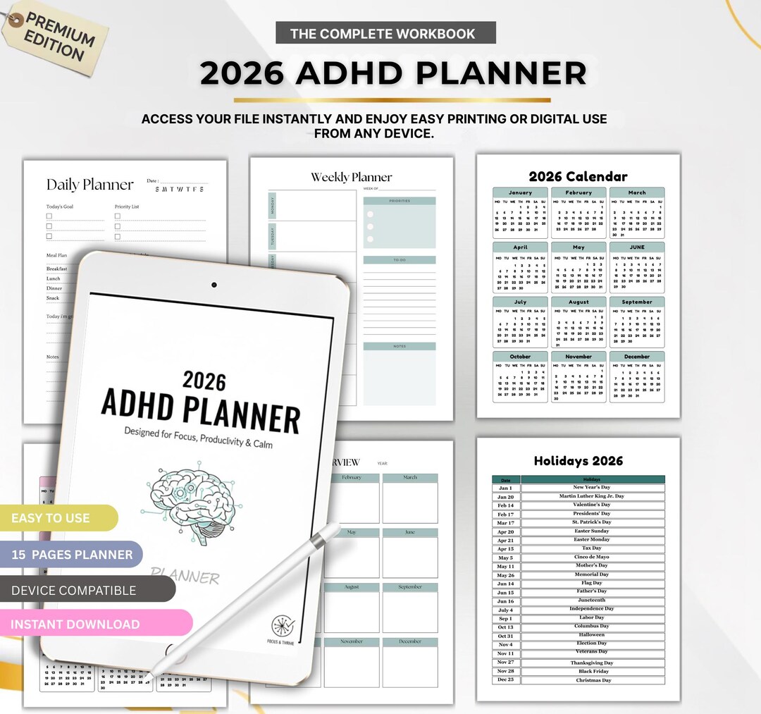2026 ADHD Digital, Focus & Productivity, Goodnotes iPad Planner ...