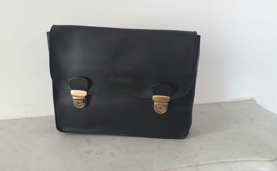 Black leather backpack – structured 1990s design … - image 1