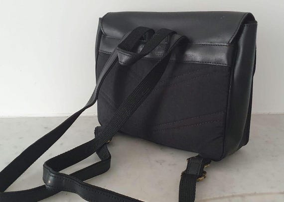 Black leather backpack – structured 1990s design … - image 3