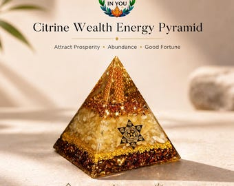 Pirámide energética de citrino para la riqueza: atrae prosperidad, abundancia y buena fortuna. Decoración con cristales para la sanación y regalo espiritual.