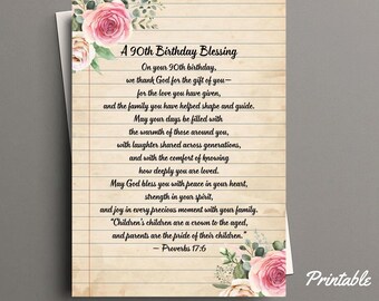 Bendición para el 90 cumpleaños / Regalo cristiano sincero, recuerdo religioso (descarga digital)