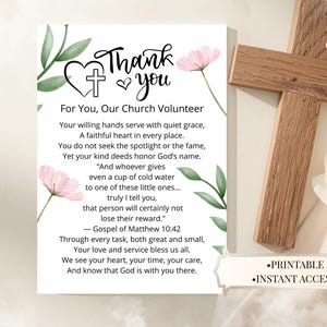Church Volunteer Appreciation Card Printable – Thank You Poem for Volunteers – Christian Appreciation – Instant Download