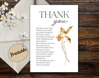 Volunteer Thank You Poem Printable Card | Appreciation Gift for Volunteer (Digital Download)