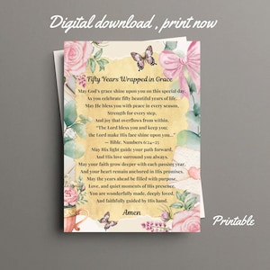 Lámina con bendición para el 50 cumpleaños – Recuerdo con oración cristiana vintage (Descarga digital)