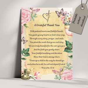 Christian Sunday School Teacher Thank You Poem Card, Appreciation Gift (Digital Download)