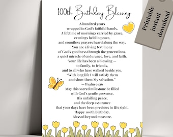 Printable 100th Birthday Blessing Card | Psalm 91:16 Religious Keepsake (Digital Download)