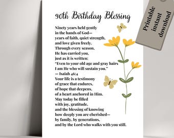 Biglietto di auguri per il 90° compleanno, con versetto biblico cristiano, da conservare come ricordo, stampabile (download digitale)