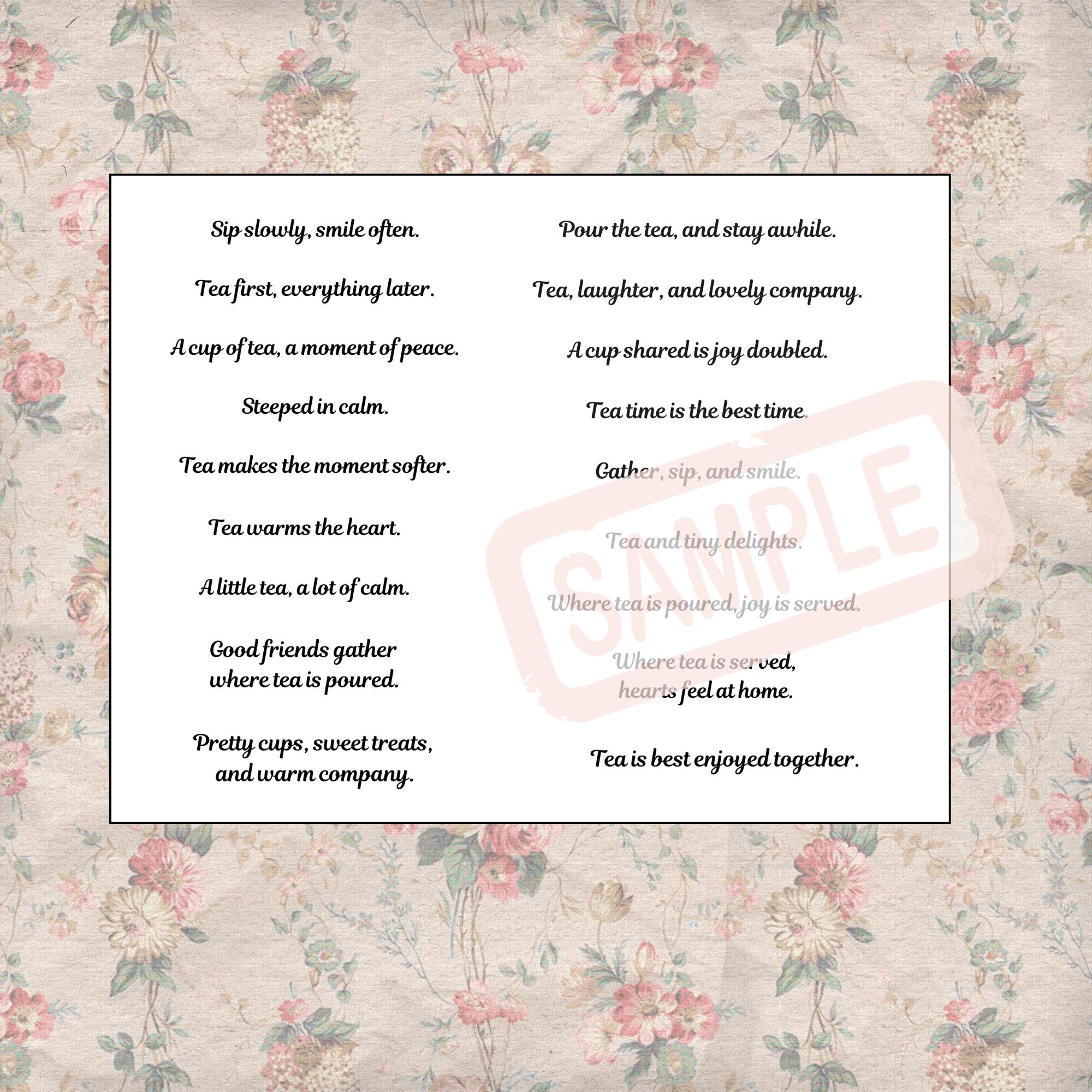 Tea Card Sentiments Printable Tea Sentiments, Poems Quotes Bundle (digital Download) - Etsy