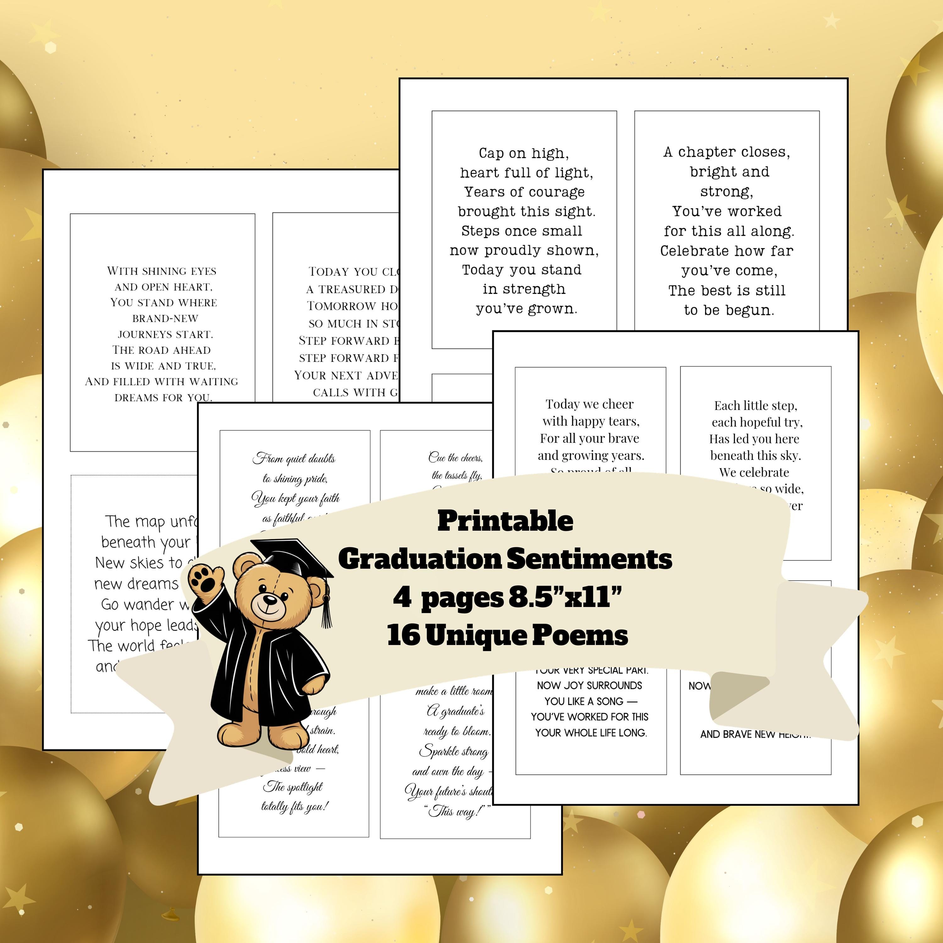 Printable Graduation Sentiments, 16 Unique Poems (digital Download) - Etsy